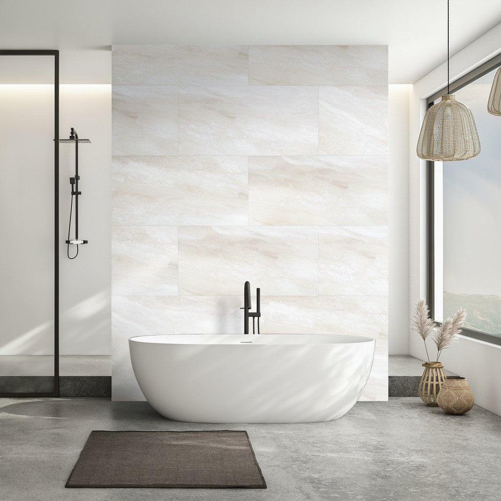 4mm High Gloss Wall Panelling with Sandy Quartz Marble Ef...