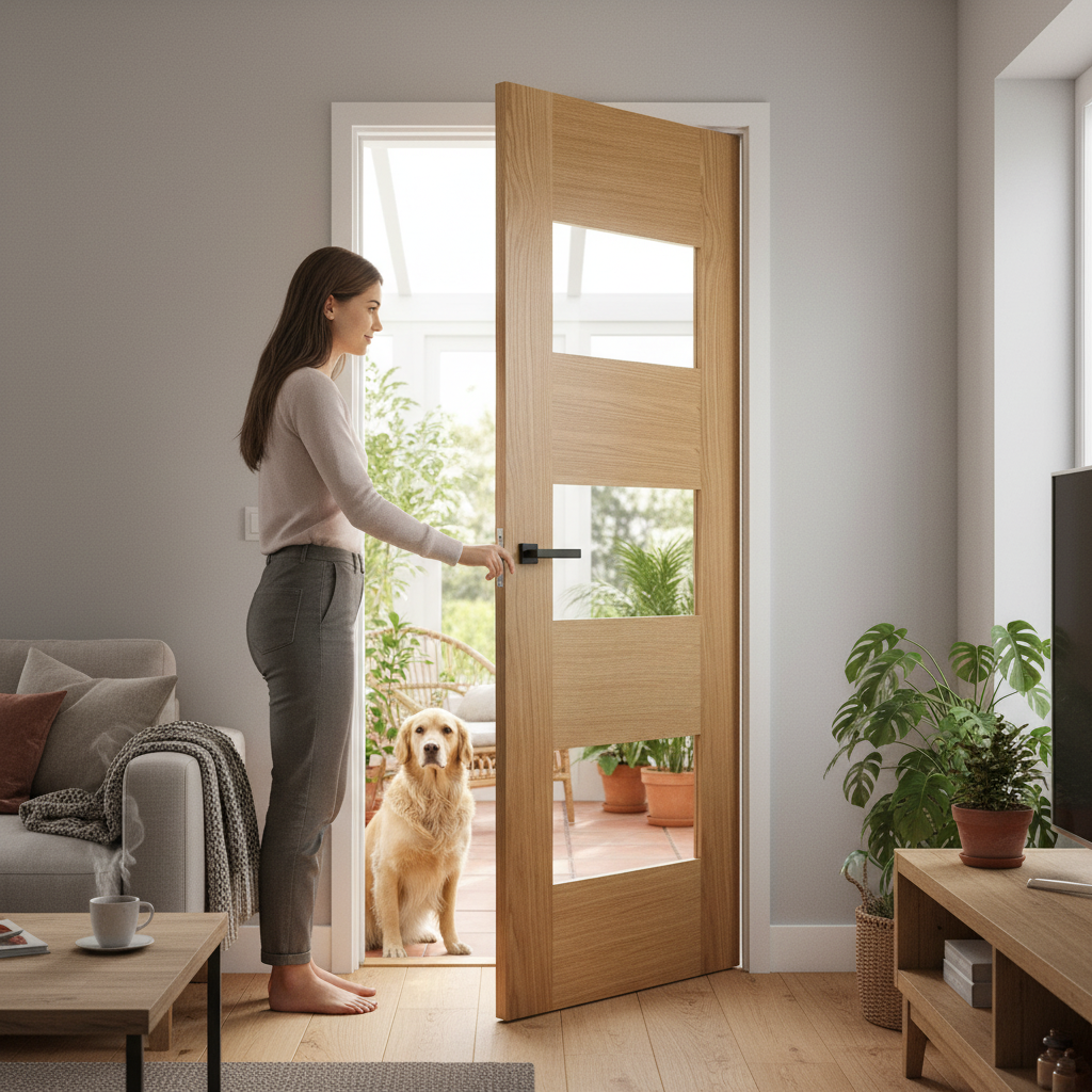Premium Made-to-Measure Internal Oak Door with 7 Panels and 3 Clear Glass Inserts - Fully Finished for Easy Installation