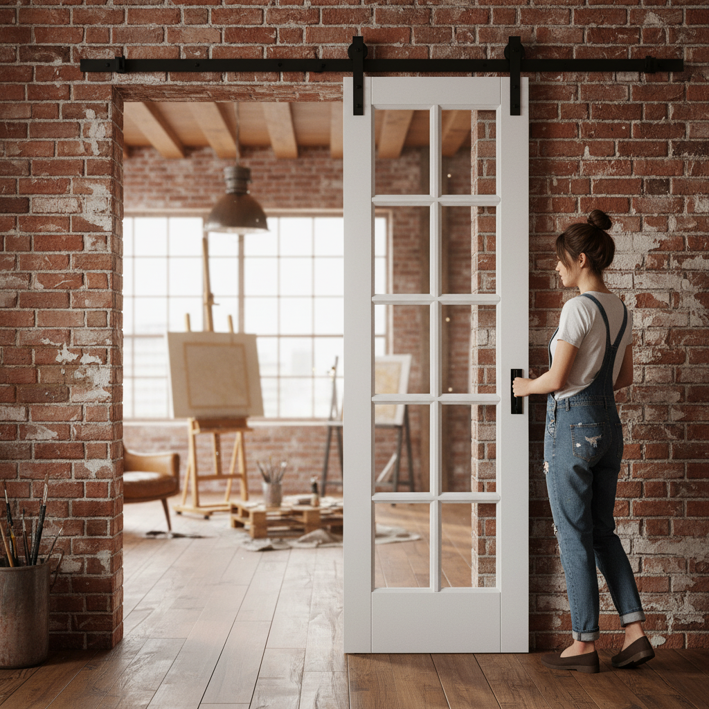 Internal Sliding Door with Clear Glass Panels and Black T...