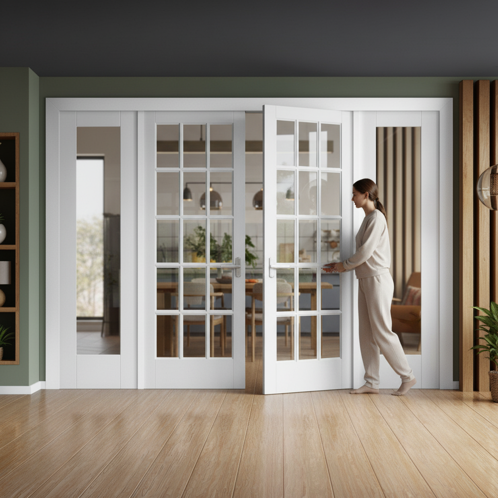 Internal Clear Glass Sidelight Room Divider Set with Whit...