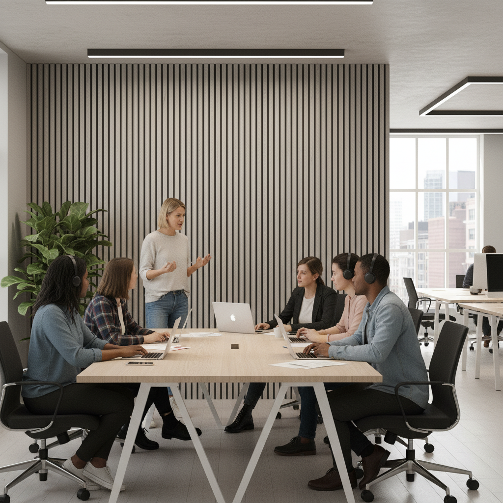 Light Grey Acoustic Slat Wall Panelling - 20mm Thick, Sou...