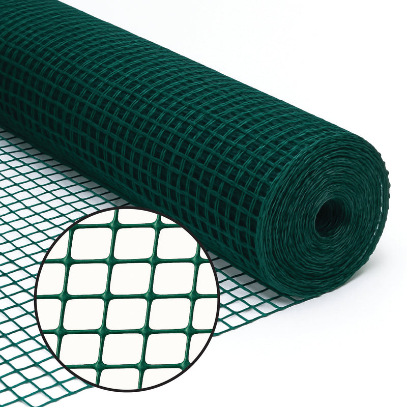 Green Plastic Mesh - 19mm x 19mm Square Holes Lightweight for Garden - 1m High Roll