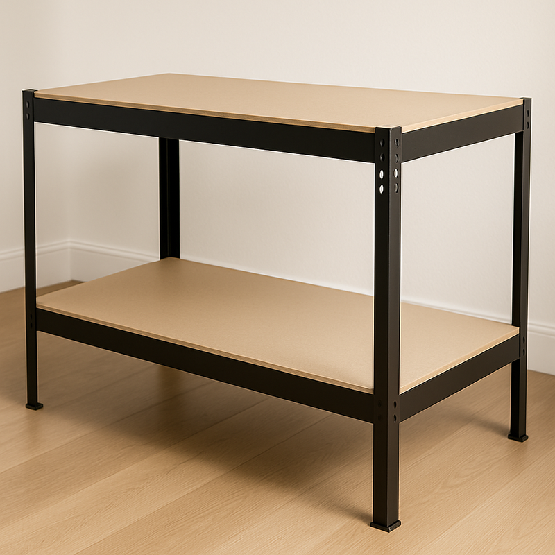 Premium Black Steel Workbench – Heavy-Duty 200kg Shelves | Boltless Garage &amp; DIY Table with Storage Shelf
