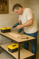 Premium Black Steel Workbench – Heavy-Duty 200kg Shelves | Boltless Garage &amp; DIY Table with Storage Shelf