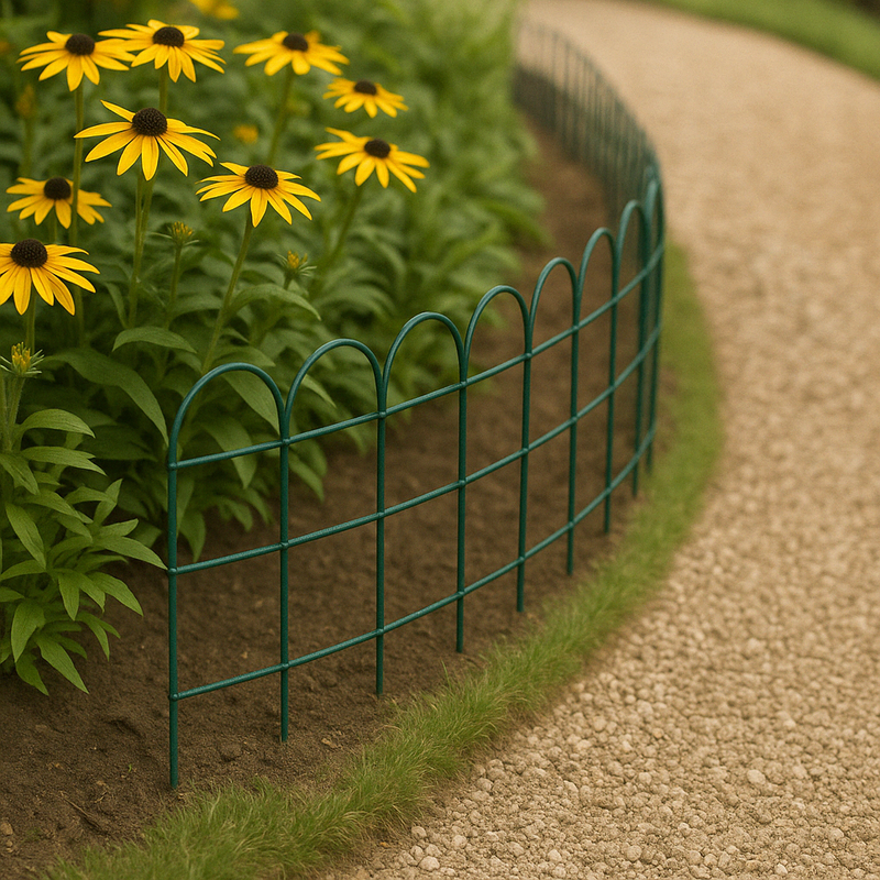 Premium Garden Border Fence – Green Arch Top Coated Steel