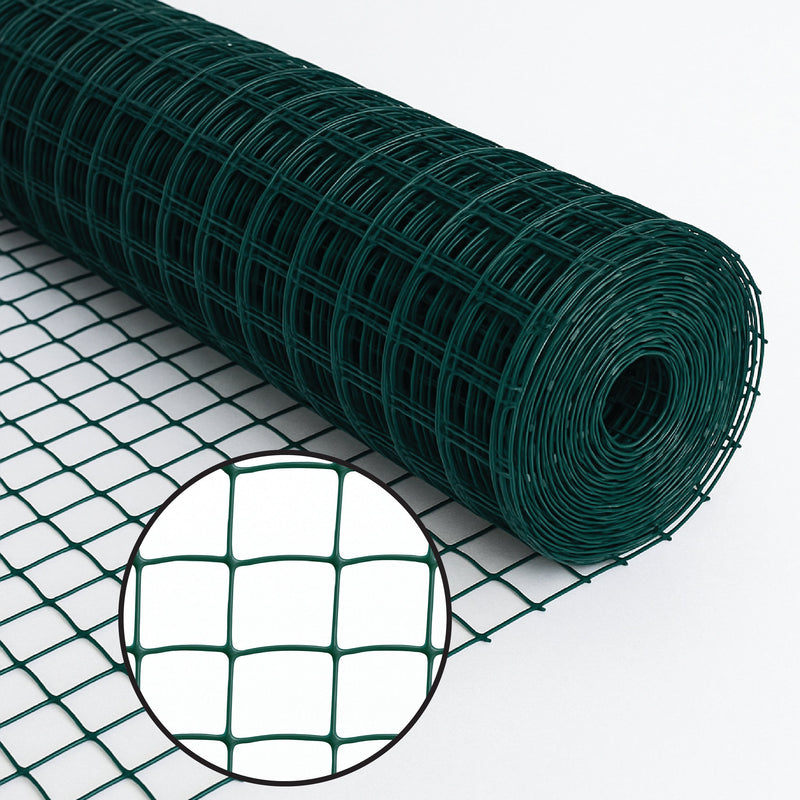 Green Plastic Mesh - 50mm x 50mm Square Holes for Garden - 1m High Fencing Roll