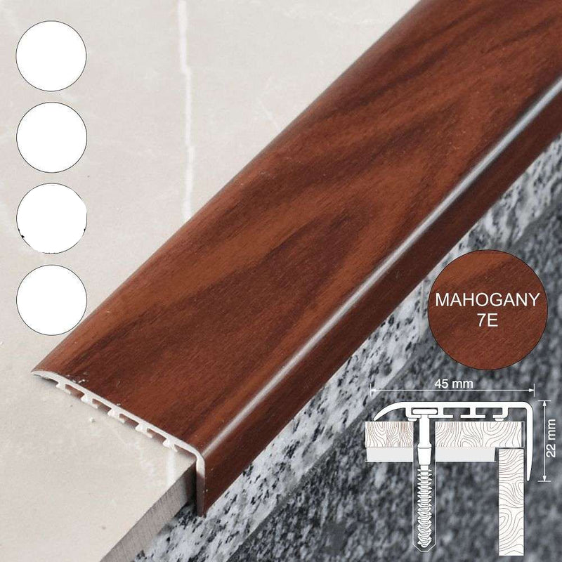 Premium 45 x 22mm PVC Wood Effect Stair Nosing Edge Trim Durable Easy Install Moisture & Dirt Resistant Perfect for Home & Commercial Use