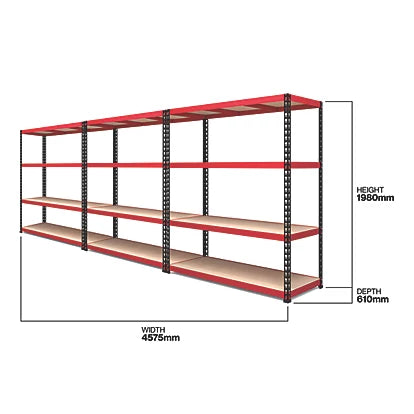 Industrial Powder-Coated Steel Shelf Units For Garages & Workshops - 3 Pack