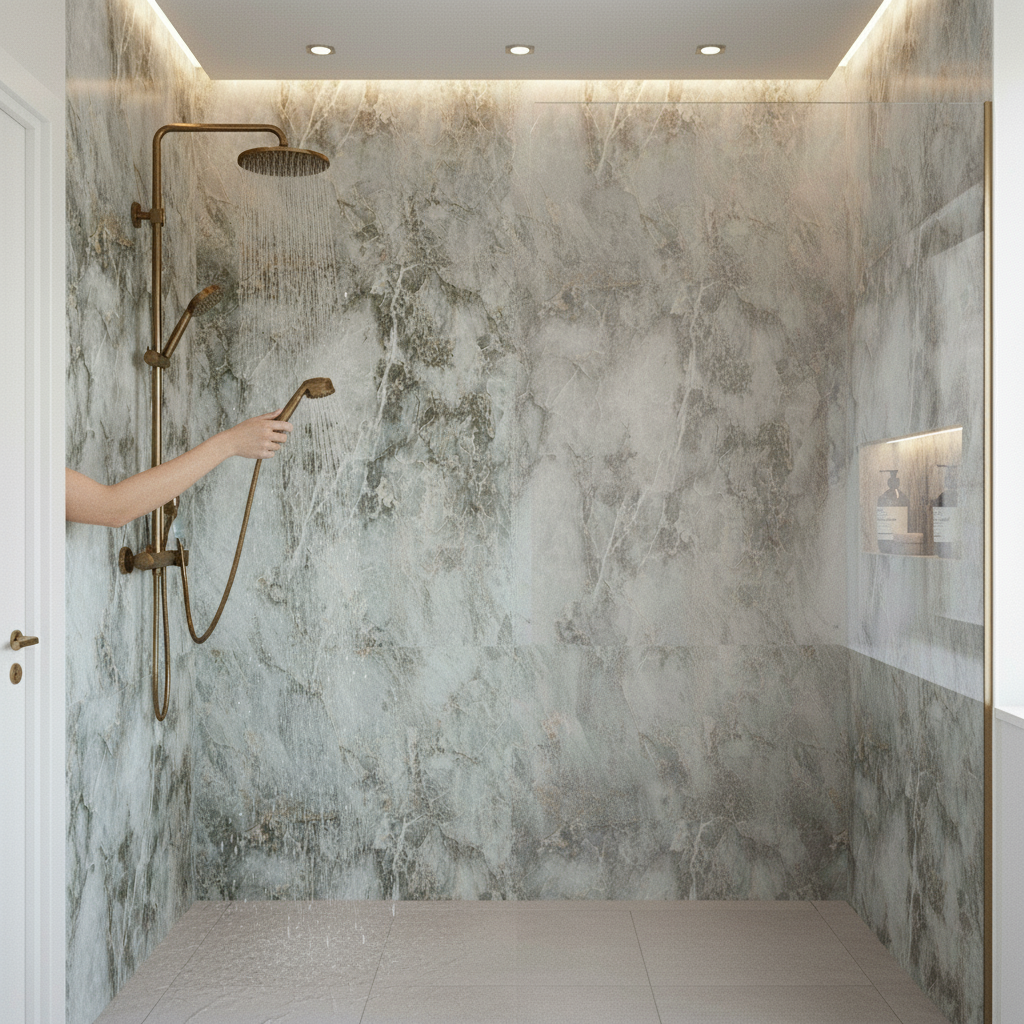 Waterproof Wall Panelling with Neutral Marble Effect - 24...
