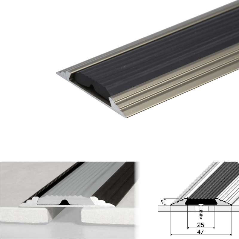 High-Performance 50mm Anodised Aluminium Non-Slip Door Threshold Strip Durable Easy Install for Floors & Stairs Premium Quality Invisible Finish