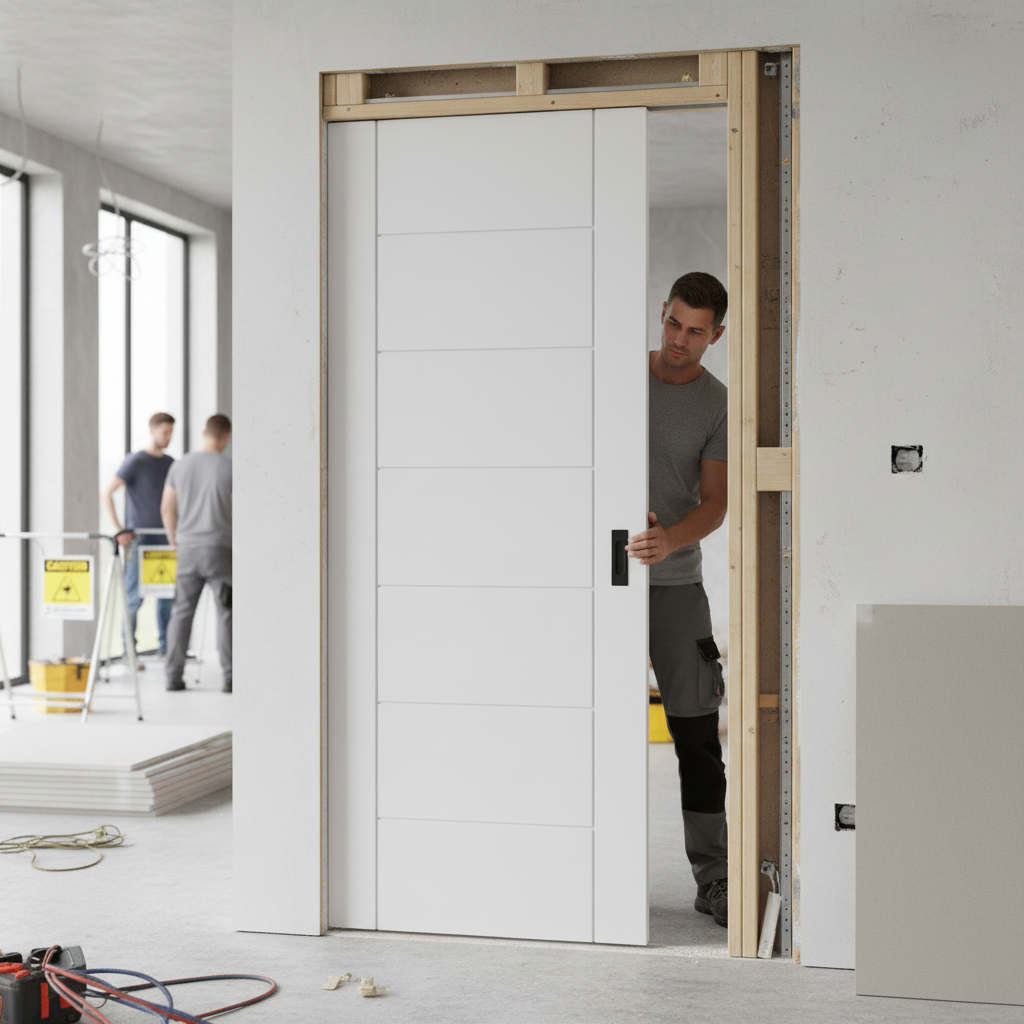 White Primed Internal 7 Panel Framed Pocket Door Set