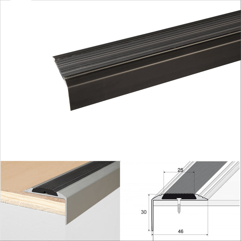 Premium 15-Pack Black Aluminium Stair Nosing with Non-Slip Rubber Durable Easy Install for Home & Commercial Use