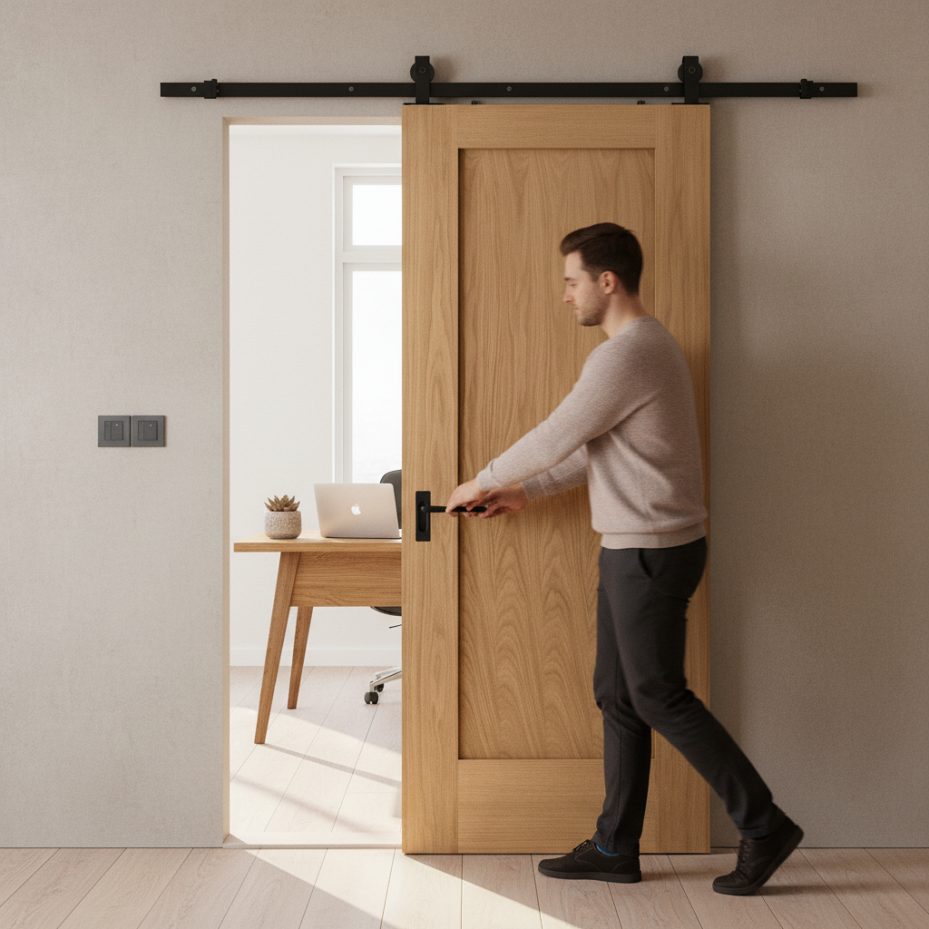 Unfinished Oak Internal Sliding Door with Modern Black St...