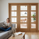 Premium Oak Room Divider with Clear Glass Panels and Matching Side Panels - Customizable Sizes Available
