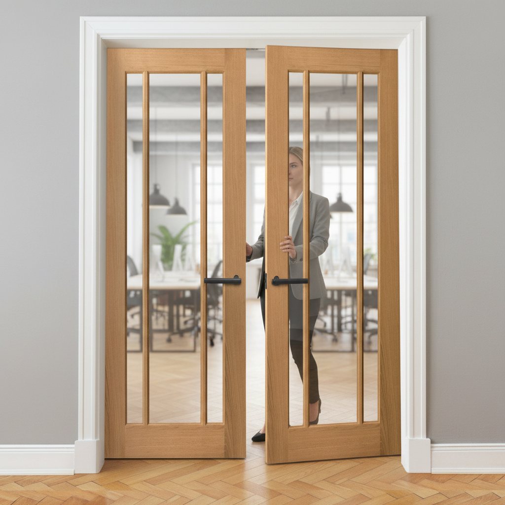 Internal Unfinished Oak Toledo 3 Light Glazed Pair Door Set