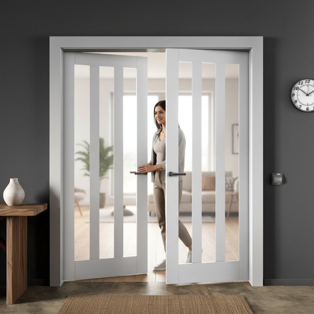 Internal White Primed Ashton 3 Light Obscure Glass Pair Door