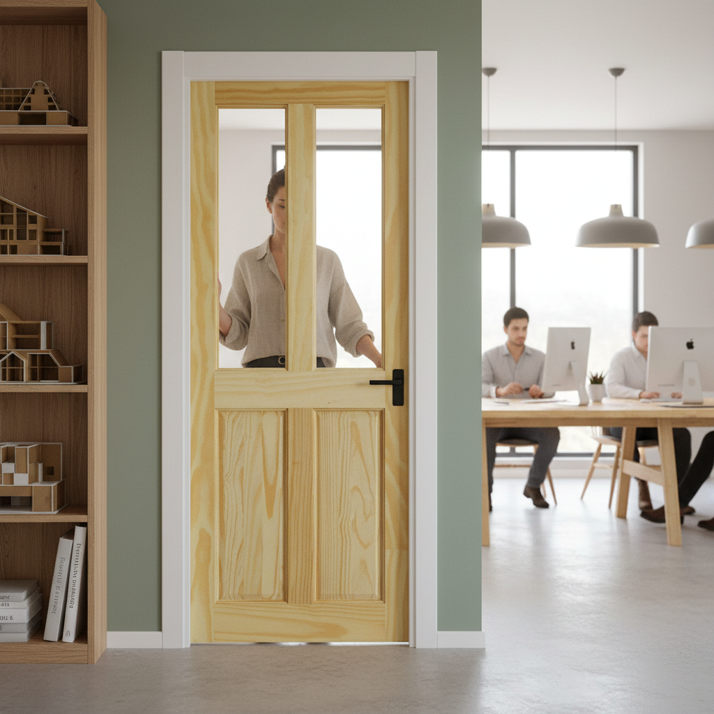 Unfinished Internal Pocket Door Set with Clear Glass Pane...