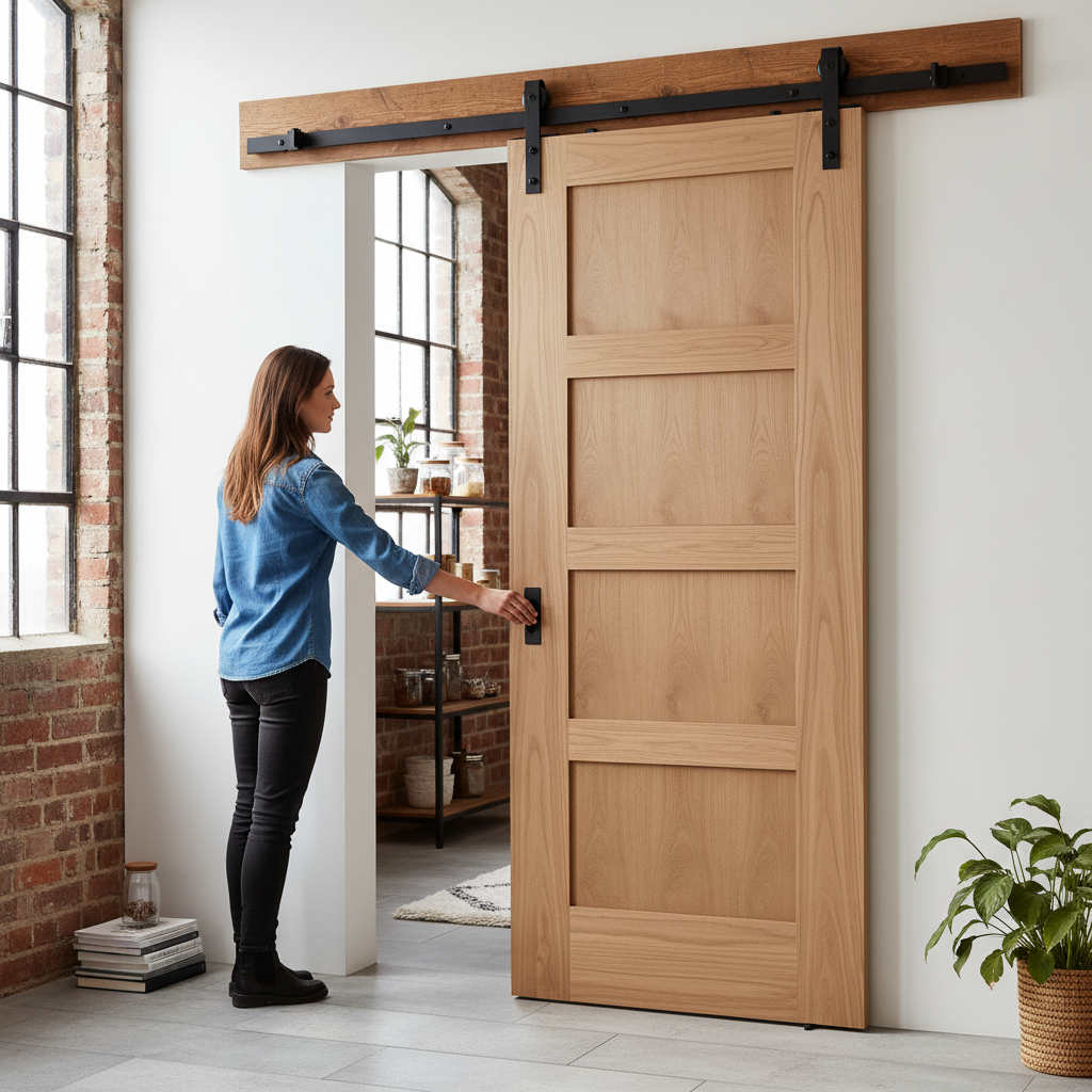 Unfinished Oak Internal Sliding Door with 4 Panels