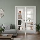 Premium White Shaker Room Divider with 4 Clear Glass Panes and Matching Side Panel Options