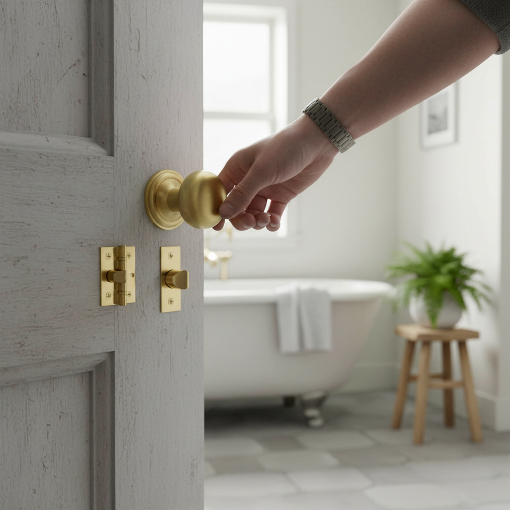 Mushroom Mortice Bathroom Door Knob Set with Satin Brass ...