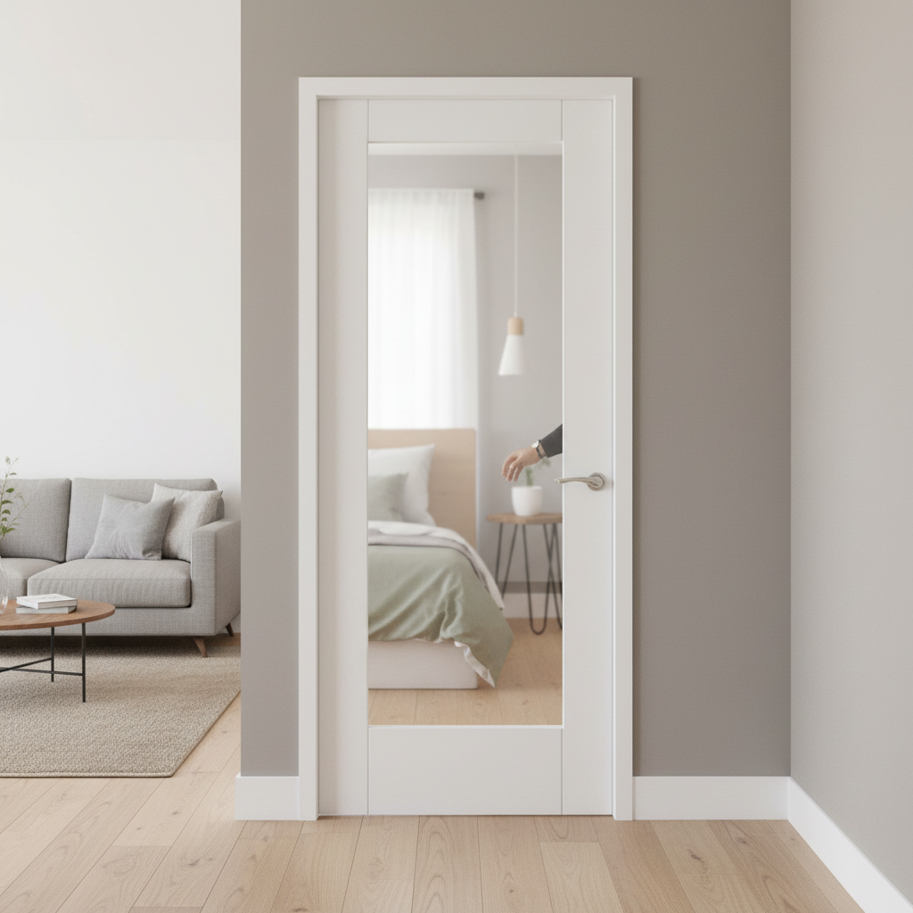 Premium Made-to-Measure Internal Door with Clear Glass Pane - Custom Size, White Primed Finish, Solid Engineered Core