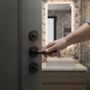 Premium Knurled Internal Bathroom Lever Handle Pack with Round Rose - Matt Black Finish and Privacy Lock