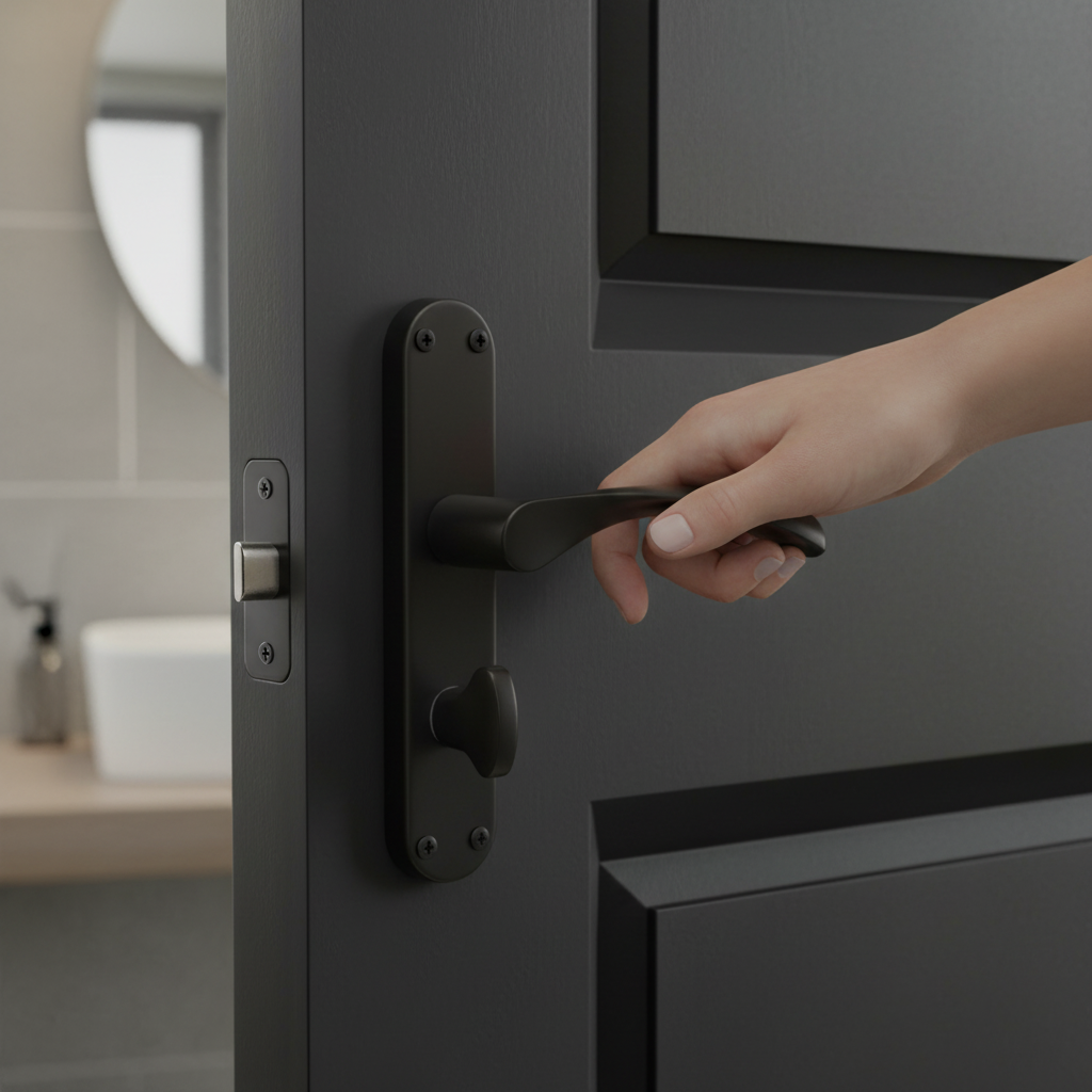Lever on Backplate Bathroom Handle Set - Sleek Black Matt...