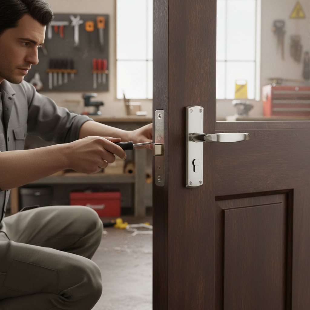 Bathroom Door Handle Set with Two-Tone Polished & Satin C...