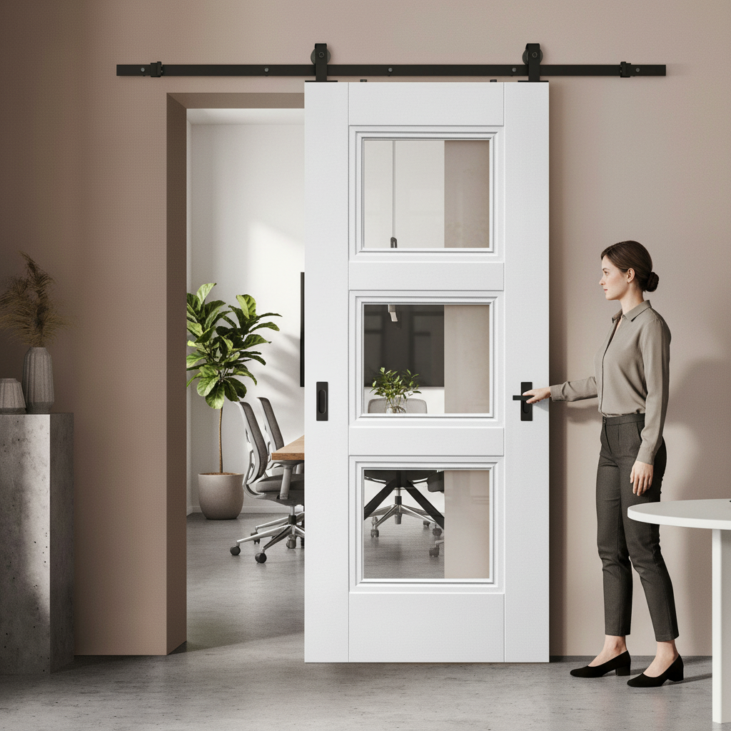 Elegance Sliding Door with 3 Clear Glass Panels