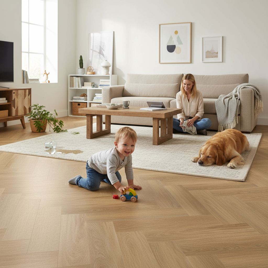Premium Herringbone Rigid Core Vinyl Flooring 5.5mm with Waterproof Protection and Built-in Underlay for Humid Areas