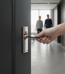 Premium Contemporary Rectangular Door Lever on Backplate in Satin Stainless and Polished Chrome Finish