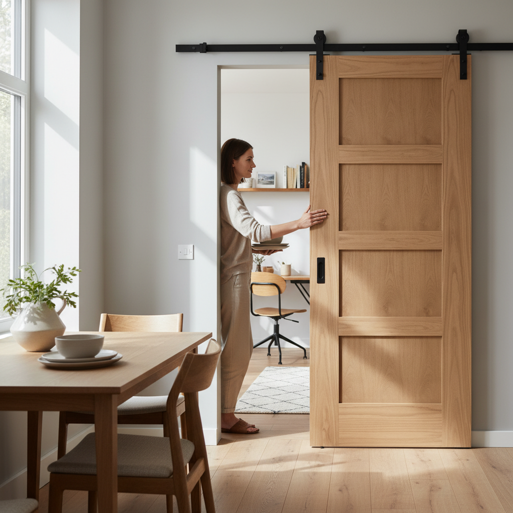 Unfinished Oak Internal Sliding Door with 4 Panels