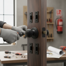 Round Reeded Mortice Fire Door Knob Set - Matt Black Finish