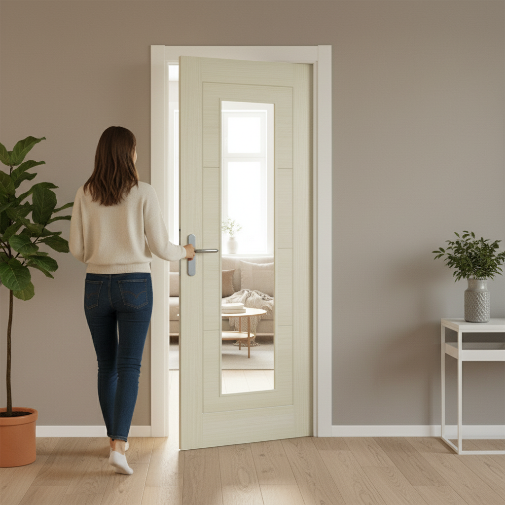 Fully Finished Laminate Ladder Clear Glass Door