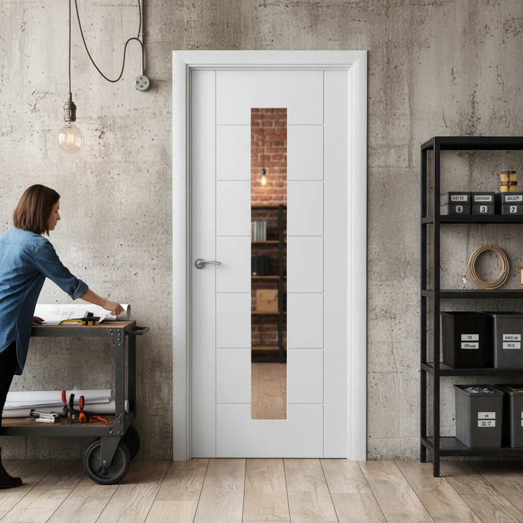 Internal Primed Pedrena Clear Glass Door with 7 Panels