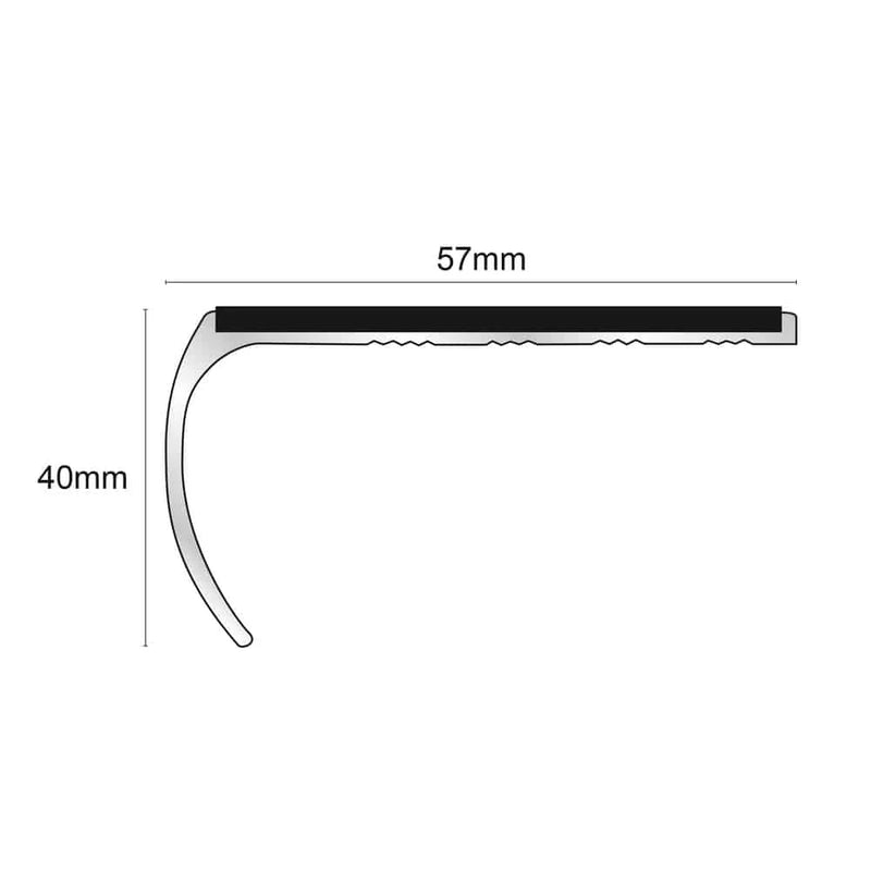 57 x 40mm Aluminium Non-Slip Stair Nosing Bullnose Edge with PVC Insert
