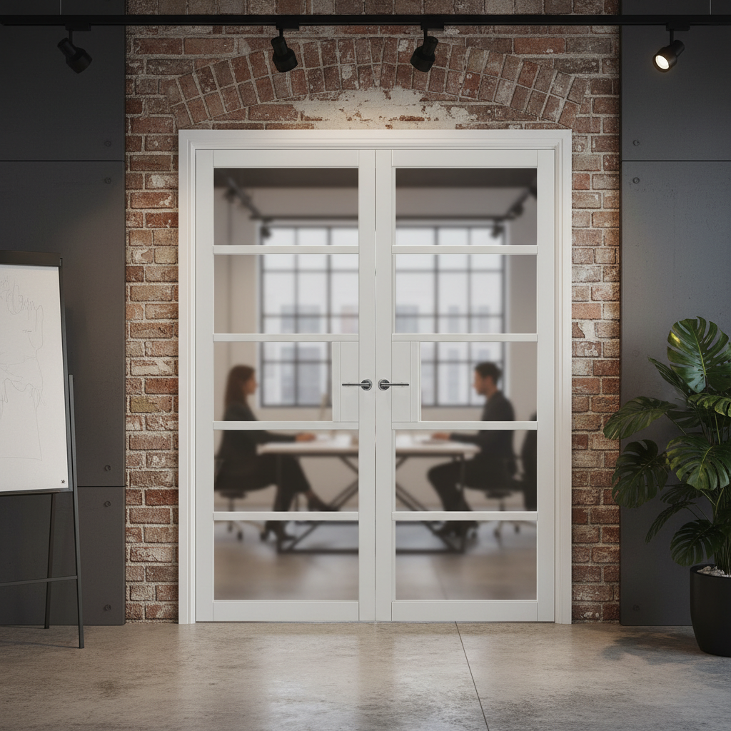 Premium Fully Finished 5-Lite Glazed Industrial Style Door Pair with Solid Framing and Clear Safety Glass