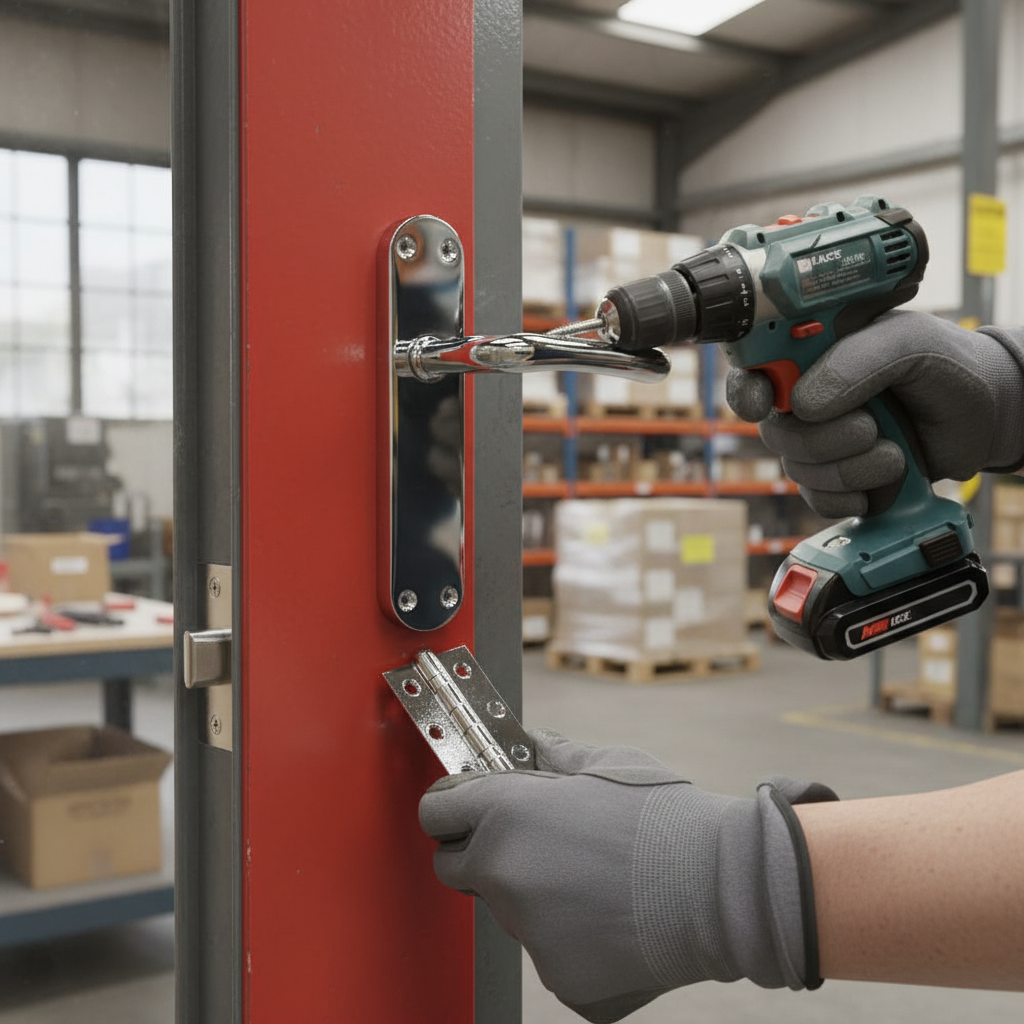 Fire Door Handle Set with Polished Chrome Lever