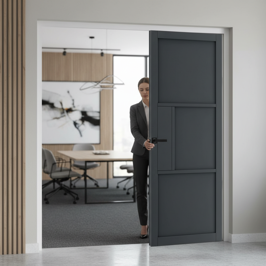 Premium Contemporary Grey Laminate Door Pair with Robust Construction and Ladder Design for Industrial Interiors
