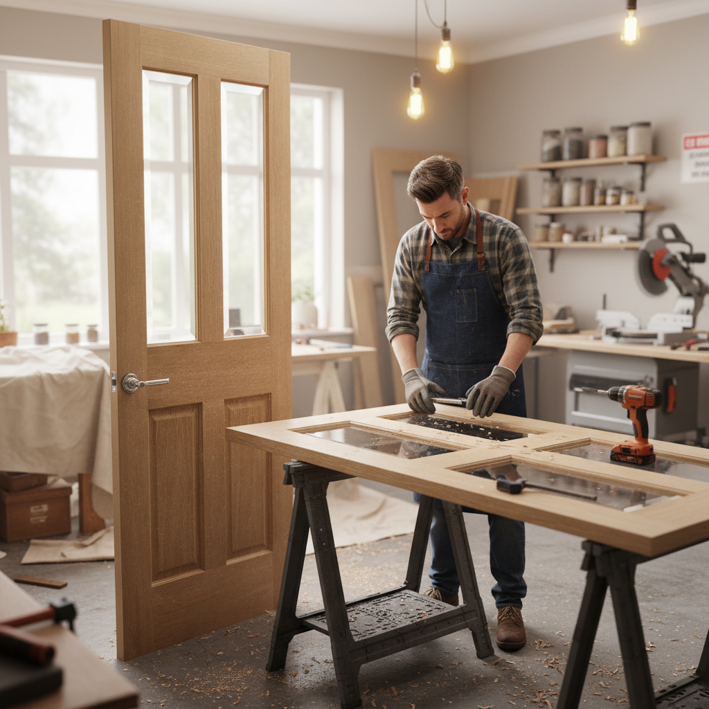 Internal Oak Unfinished Traditional 2 Panel 2 Light Clear...
