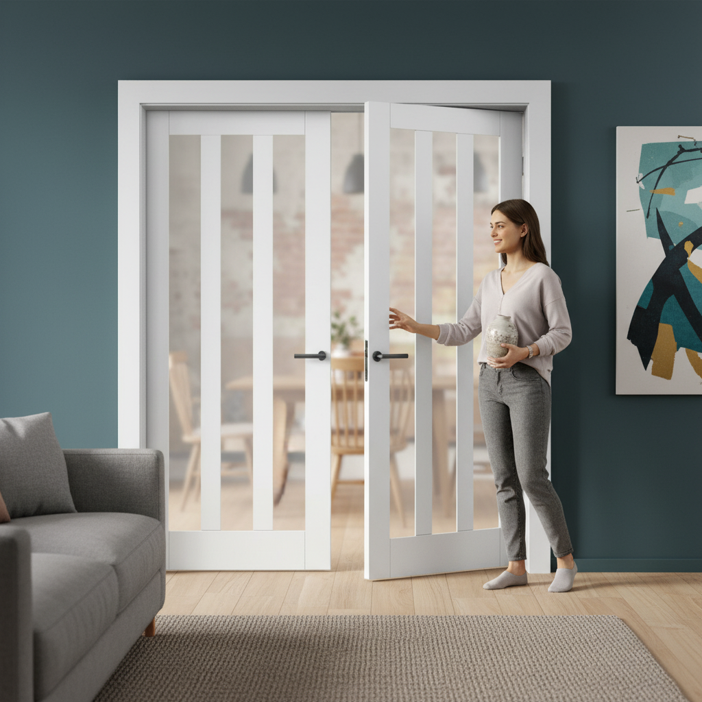 Internal White Primed Ashton 3 Light Obscure Glass Pair Door