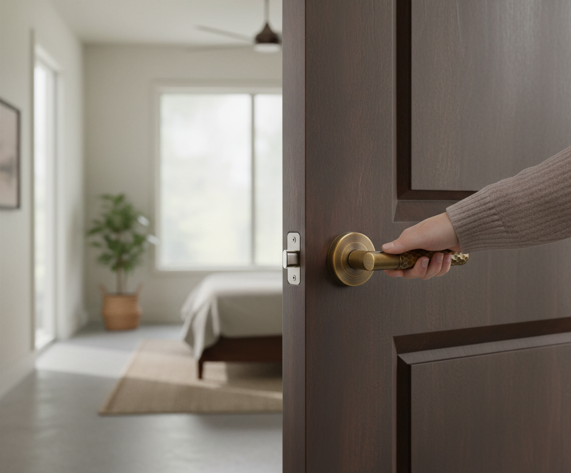 Round Rose Privacy Lever Door Handle Set