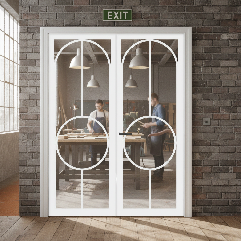 Premium Clear Glazed Double Door Pair with Solid Engineered Core and Matt Black Hardware for Industrial Style