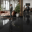 High Gloss Luxury Vinyl Flooring - Black Herringbone Patt...