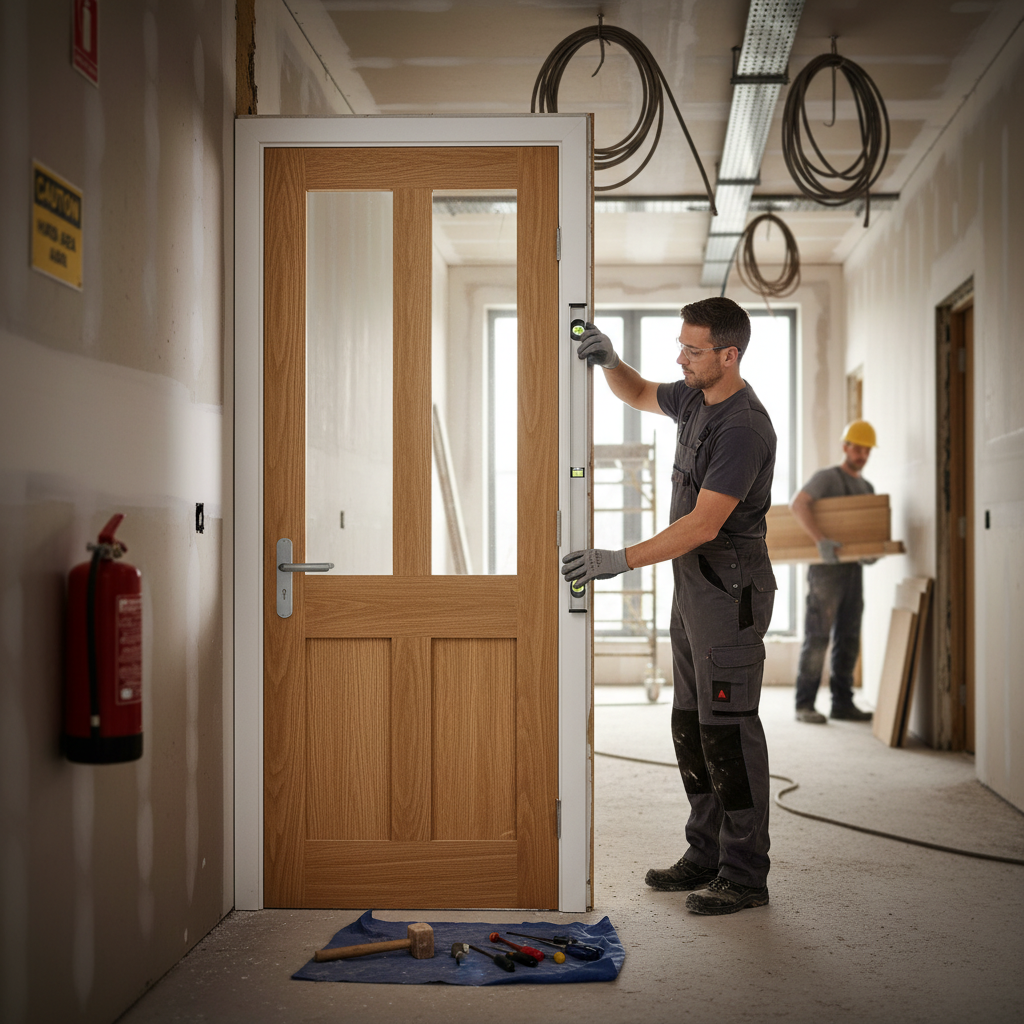 Premium Fully Finished Internal Fire Door with Clear Glass and Solid Core Construction for Enhanced Safety and Style