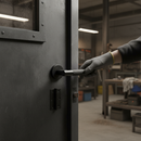 Matt Black Knurled Bathroom Door Handle Set | Privacy Bullet Latch | Round Rose