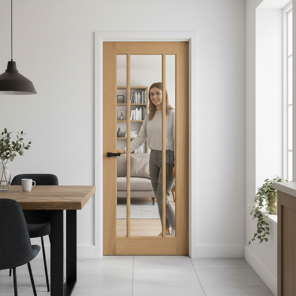Premium Bespoke Made-to-Measure Internal Oak Door with 3 Clear Glass Panes for Custom Interior Solutions