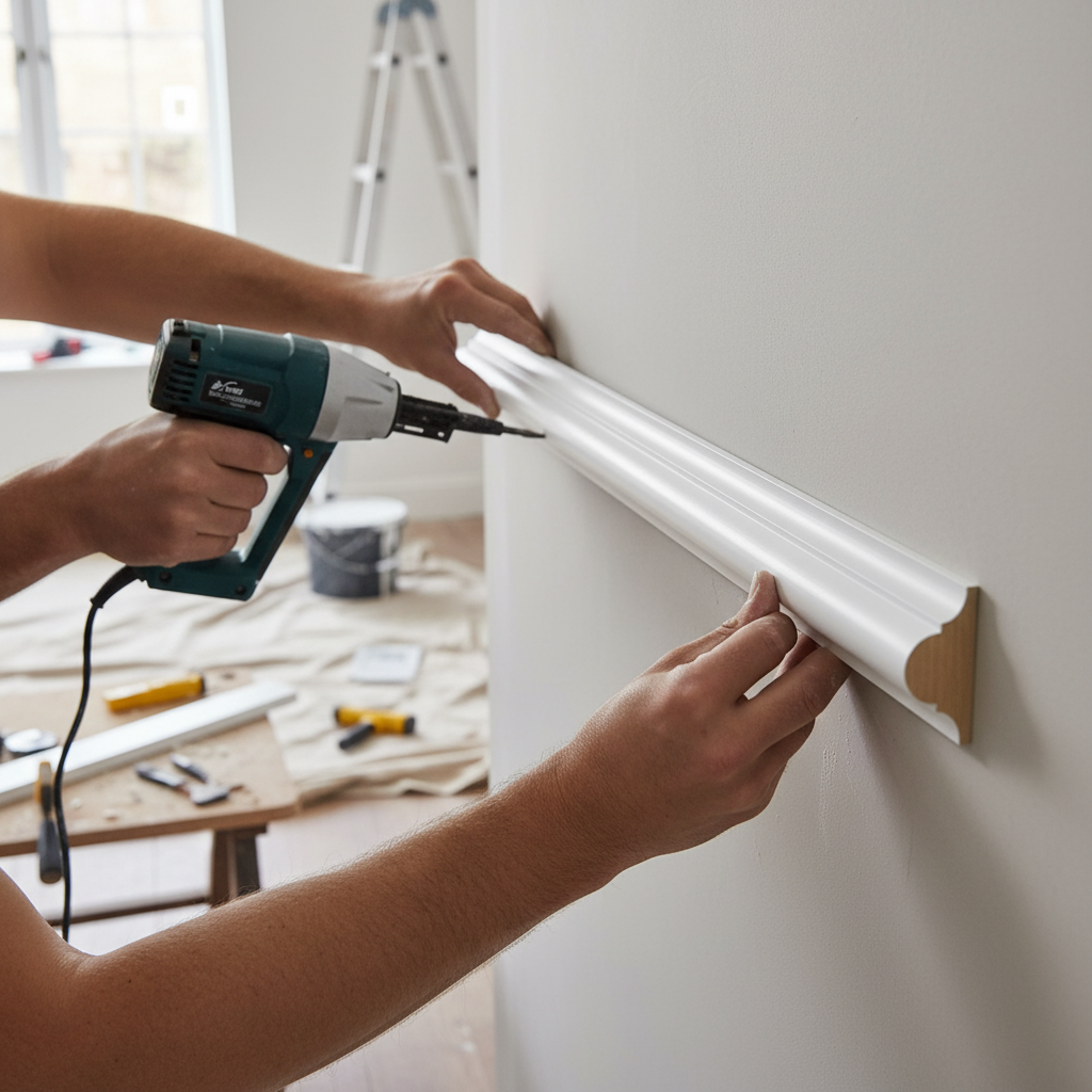 Premium White Painted Dado Rail 2.4m Length, 20mm x 41mm for Flooring Protection