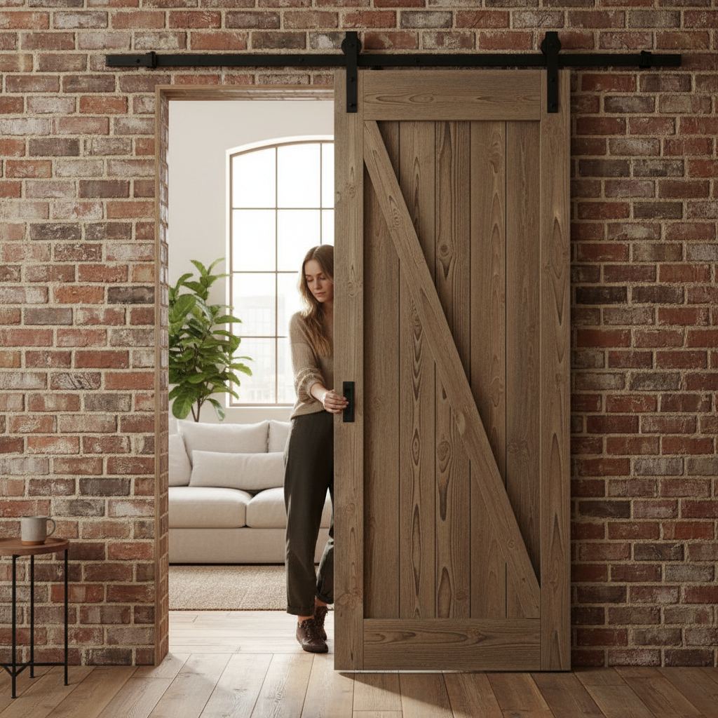 Carbonised Internal Pine 1 Panel Brace Sliding Barn Door