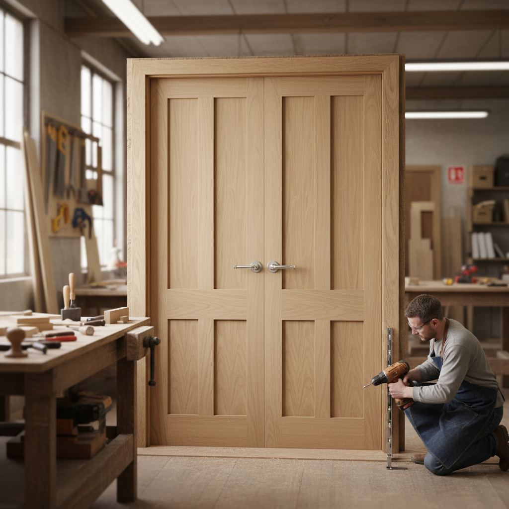 Internal Oak Unfinished Victorian 4 Panel Flat Pair Door Set